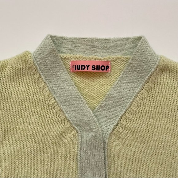 SOLD YesStyle V-Neck Two-Tone Green Knit Button-Up Trendy Cardigan - Picture 7 of 16